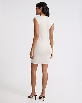 Crew Neck Cap Sleeve Ruched Side Mini Sweater Dress