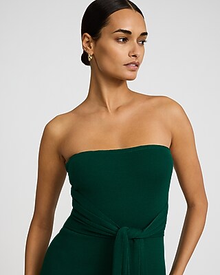 Strapless Tie Front Midi Sweater Dress - image 2