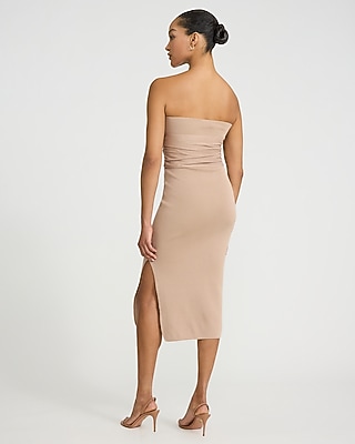 Strapless Tie Front Midi Sweater Dress