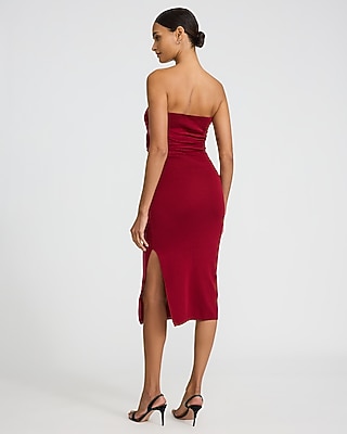 Strapless Tie Front Midi Sweater Dress