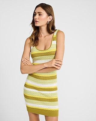 Striped Textured Knit Scoop Neck Mini Sweater Dress