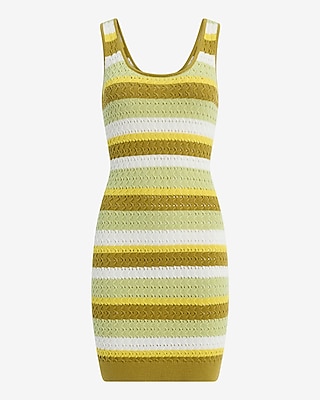 Striped Textured Knit Scoop Neck Mini Sweater Dress