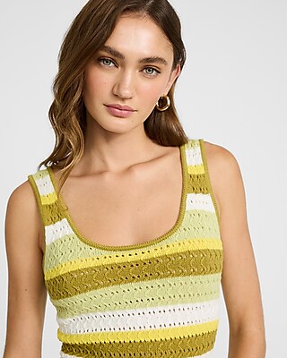 Crochet Striped Scoop Neck Mini Sweater Dress