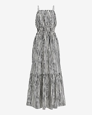 Poplin Striped Sleeveless Smocked Tiered Maxi Dress