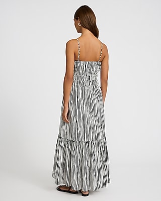 Poplin Striped Sleeveless Smocked Tiered Maxi Dress