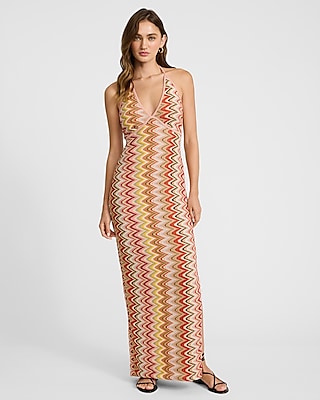 Printed Crochet Halter Neck Maxi Dress