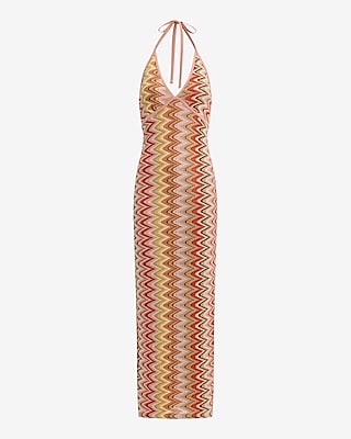 Printed Crochet Halter Neck Maxi Dress