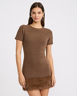 Faux Fur Hem Mini Sweater Dress