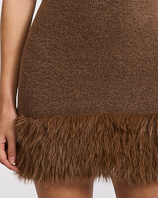 Faux Fur Hem Mini Sweater Dress