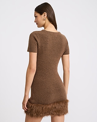 Faux Fur Hem Mini Sweater Dress