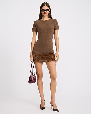 Faux Fur Hem Mini Sweater Dress
