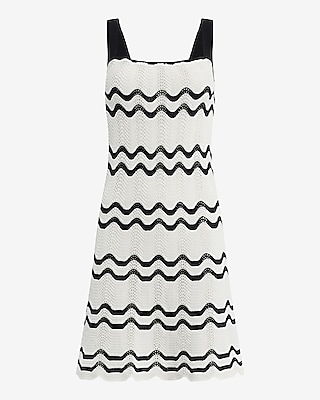 Wavy Striped Square Neck Mini Sweater Dress