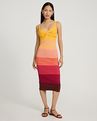 Ombre Color Block Sweetheart Twist Front Midi Sweater Dress | Express