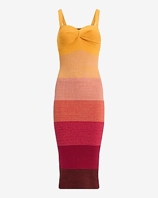 Ombre Color Block Sweetheart Twist Front Midi Sweater Dress