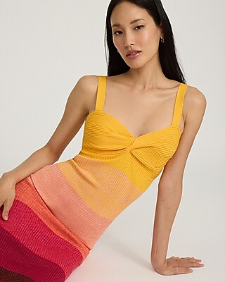 Ombre Color Block Sweetheart Twist Front Midi Sweater Dress
