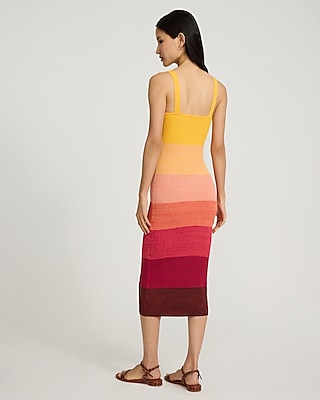 Ombre Color Block Sweetheart Twist Front Midi Sweater Dress