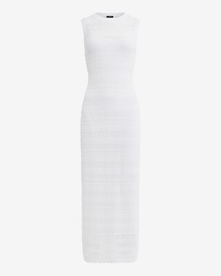 Crochet Crew Neck Sleeveless Midi Sweater Dress