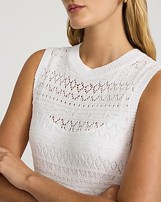 Crochet Crew Neck Sleeveless Midi Sweater Dress