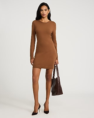 Airy Soft Skimming Crew Neck Long Sleeve Mini Sweater Dress