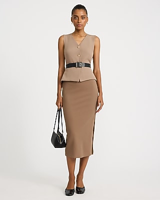 V-Neck Novelty Button Front Vest Belted Midi Dress