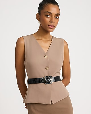 V-Neck Novelty Button Front Vest Belted Midi Dress