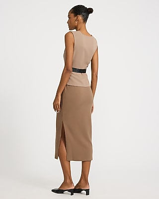 V-Neck Novelty Button Front Vest Belted Midi Dress