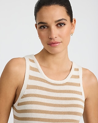 Textured Striped Crew Neck Sleeveless Midi Sweater Dress