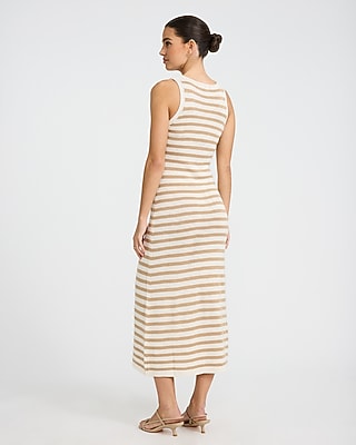 Textured Striped Crew Neck Sleeveless Midi Sweater Dress