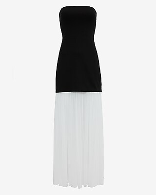 Color Block Strapless Mixed Media Maxi Dress