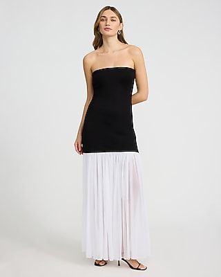 Color Block Strapless Mixed Media Maxi Dress