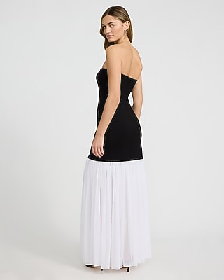 Color Block Strapless Mixed Media Maxi Dress