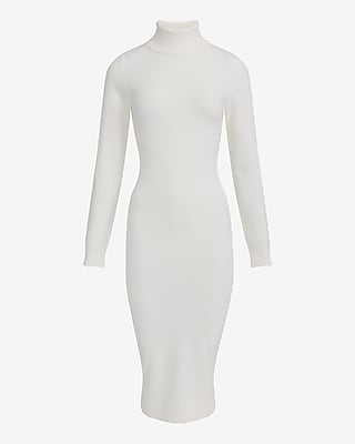 Airy Soft Mock Neck Long Sleeve Midi Sweater Dress