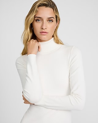 Airy Soft Mock Neck Long Sleeve Midi Sweater Dress