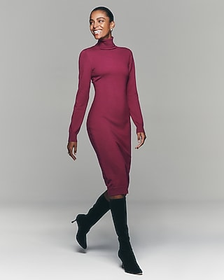 Airy Soft Turtleneck Long Sleeve Midi Sweater Dress