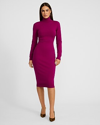 Airy Soft Mock Neck Long Sleeve Midi Sweater Dress