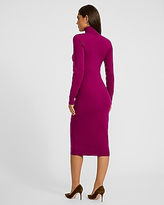Airy Soft Mock Neck Long Sleeve Midi Sweater Dress