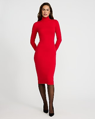 Airy Soft Turtleneck Long Sleeve Midi Sweater Dress