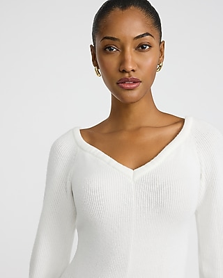 Airy Soft V-Neck Long Sleeve Mini Sweater Dress