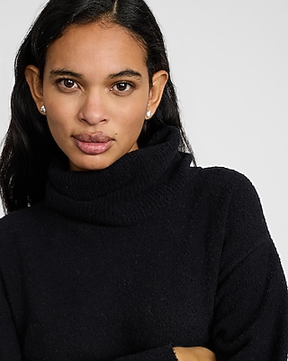 Boucle Turtleneck Long Sleeve Mini Sweater Dress