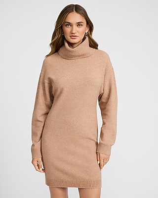 Boucle Turtleneck Long Sleeve Mini Sweater Dress