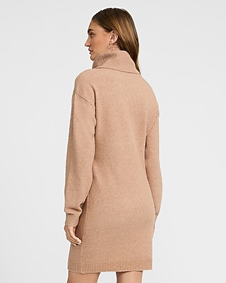 Boucle Turtleneck Long Sleeve Mini Sweater Dress