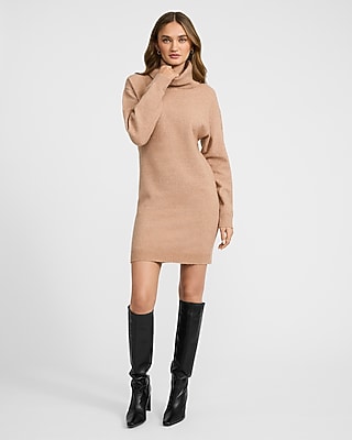 Boucle Turtleneck Long Sleeve Mini Sweater Dress