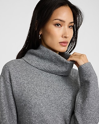 Boucle Turtleneck Long Sleeve Mini Sweater Dress