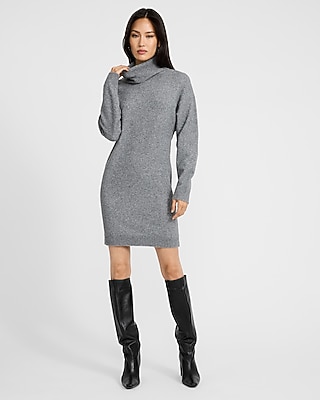 Boucle Turtleneck Long Sleeve Mini Sweater Dress