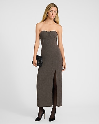 Faux Leather Scoop Neck Seamed Midi Sheath Dress