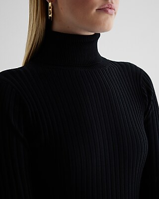 Ribbed Turtleneck Long Sleeve Mini Sweater Dress - image 3