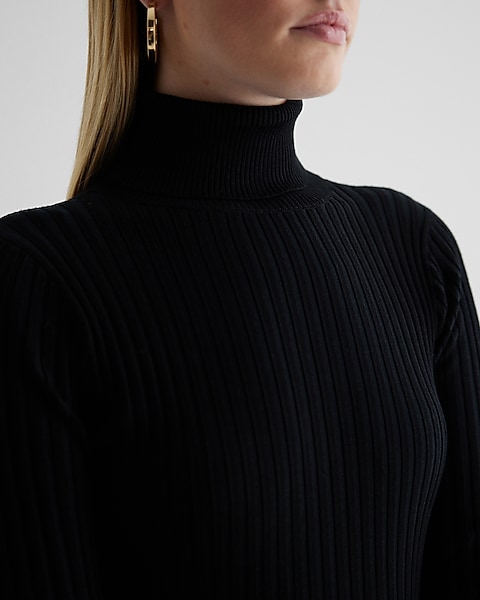 Ribbed Turtleneck Long Sleeve Mini Sweater Dress