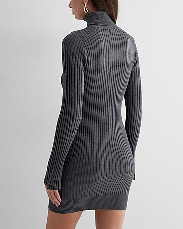 Gray Mini Dress - Crew Neck Sweater Dress - Ribbed Knit Heather