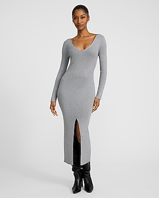 fitted lace wedding dress MEROKEETY Long Sleeve Polo V Neck Slit Bodycon Midi Sweater Dress –  Merokeety
