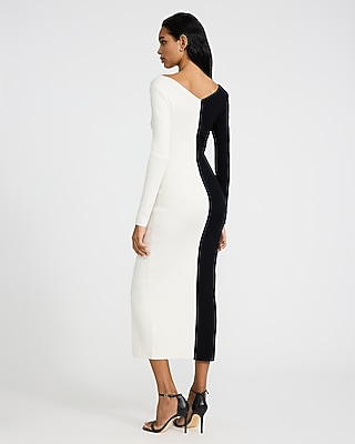 Airy Soft Color Block V-Neck Long Sleeve Maxi Sweater Dress